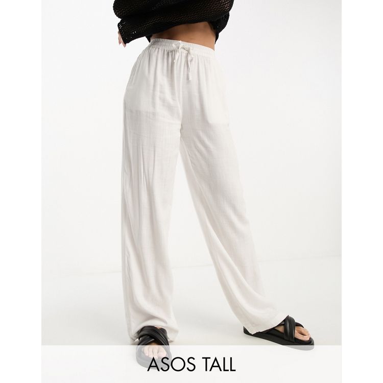 ASOS DESIGN Tall pull on cargo pant with linen in off white