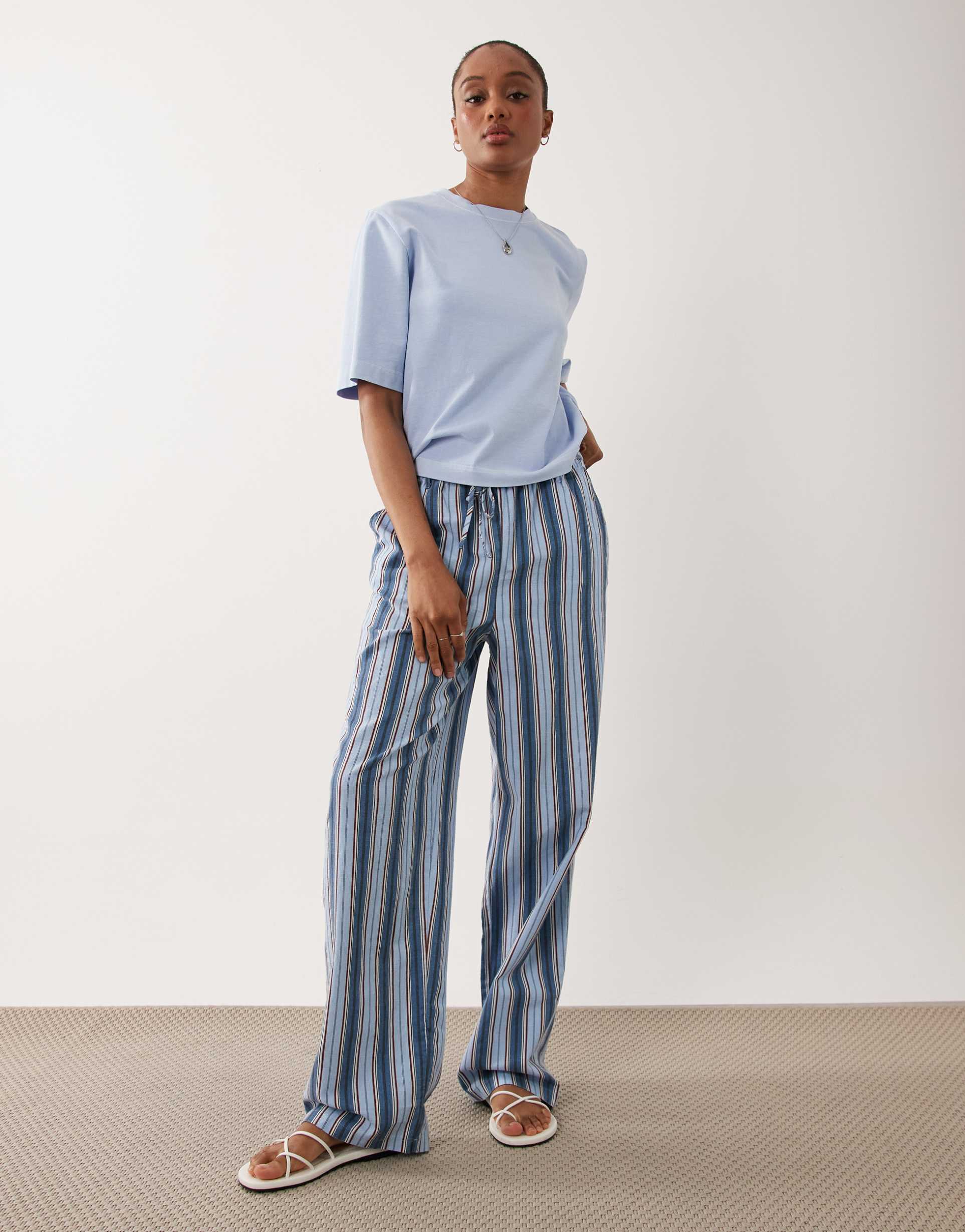 asos design tall pull on pants in blue striped print
