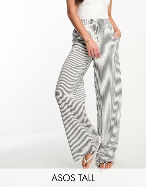 ASOS DESIGN Tall stripe paperbag waist pants in pink