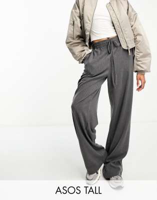 Asos Design Pull On Pants In Gray Stripe In Gray