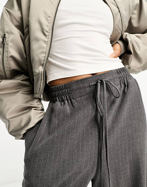 ASOS DESIGN Tall pull on pants in gray stripe