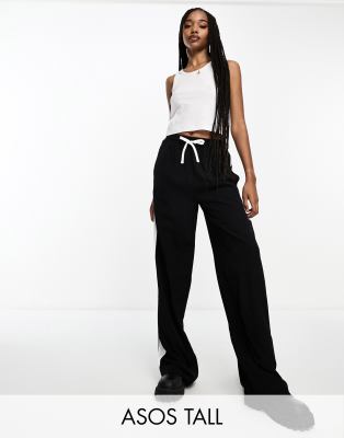 Asos Design Tall Pull On Pants With Contrast Panel In Black