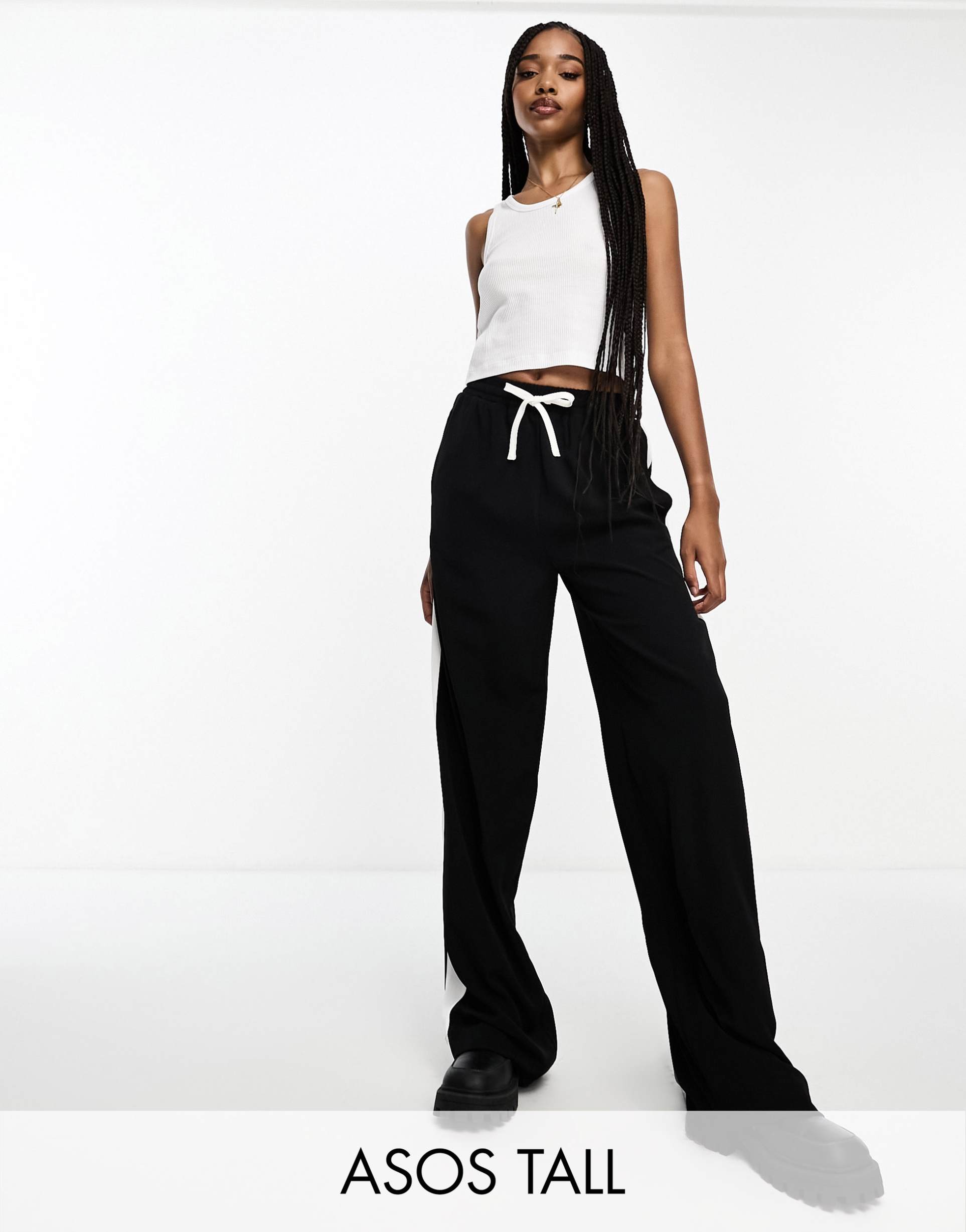 asos design tall pull-on pants with contrast panel in black
