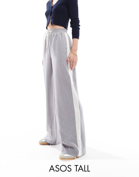 ASOS DESIGN Tall pull-on pants with contrast panel in gray stripe - view 1