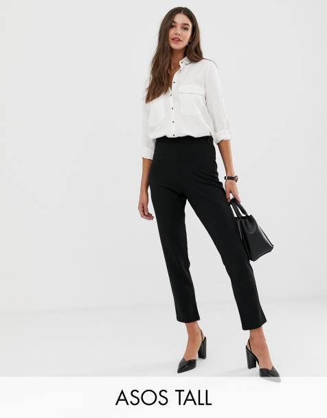 ASOS DESIGN Tall pull on tapered black trouser in jersey crepe
