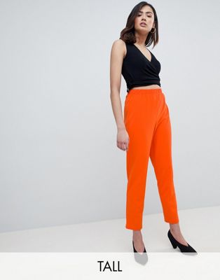 ASOS DESIGN Tall pull on tapered pants in jersey crepe-Orange