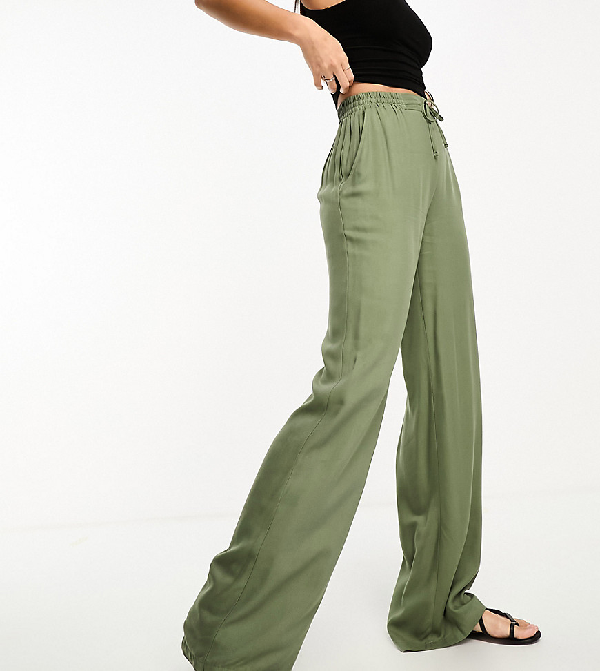 ASOS DESIGN Tall pull on trouser in khaki-Green