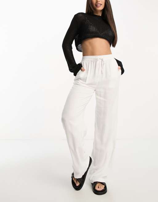 ASOS DESIGN Maternity pull on pant with linen in off white