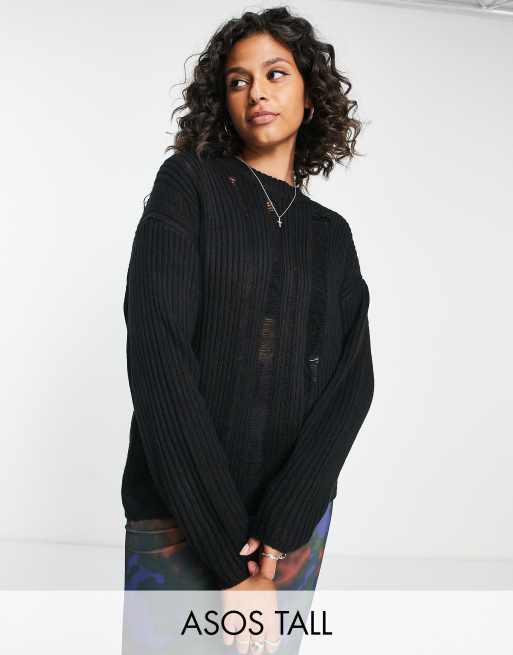 ASOS DESIGN Tall – Pullover in Schwarz mit grobmaschigem Lochmuster