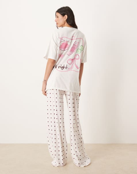 ASOS DESIGN Tall – Pyjamas med t-shirt i oversize och Girls Night-tryck och byxor med vida ben - view 1