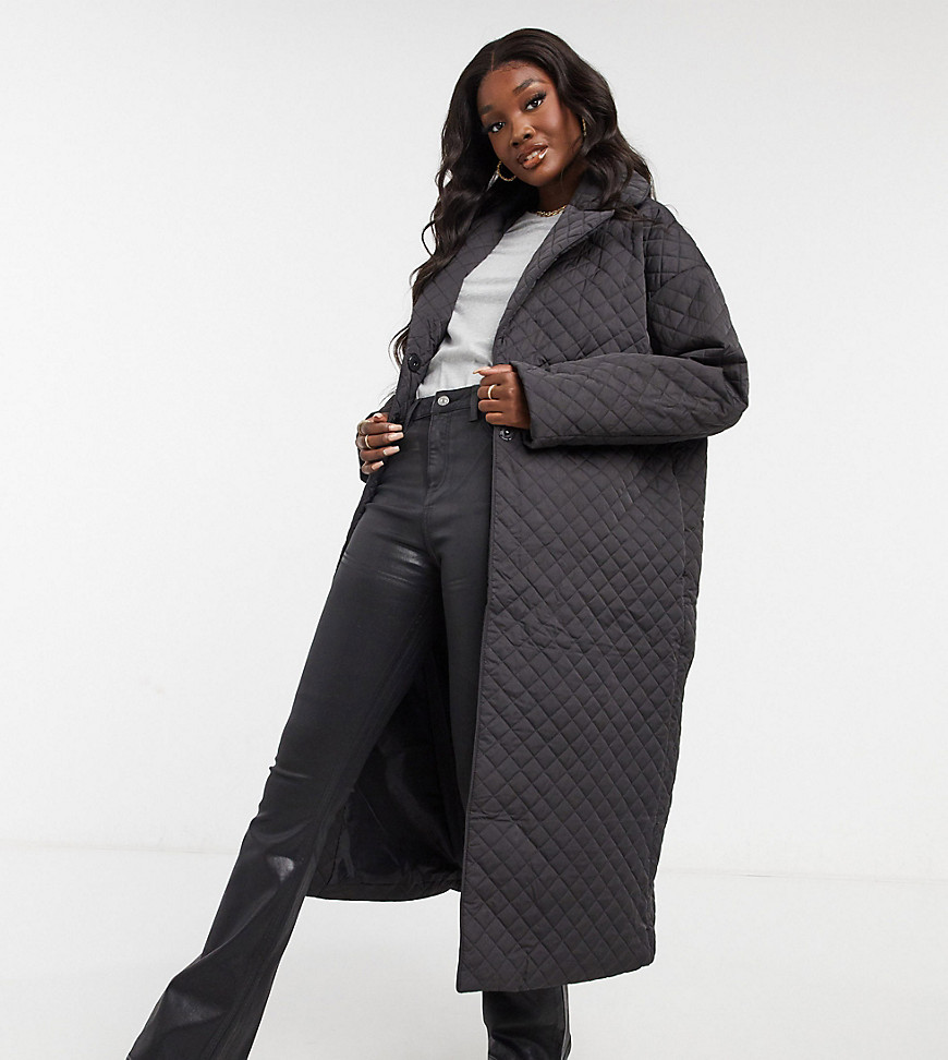 Asos Tall - Asos design tall quilted chuck on coat in black-green