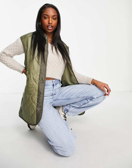 ASOS DESIGN Tall quilted collarless vest in olive