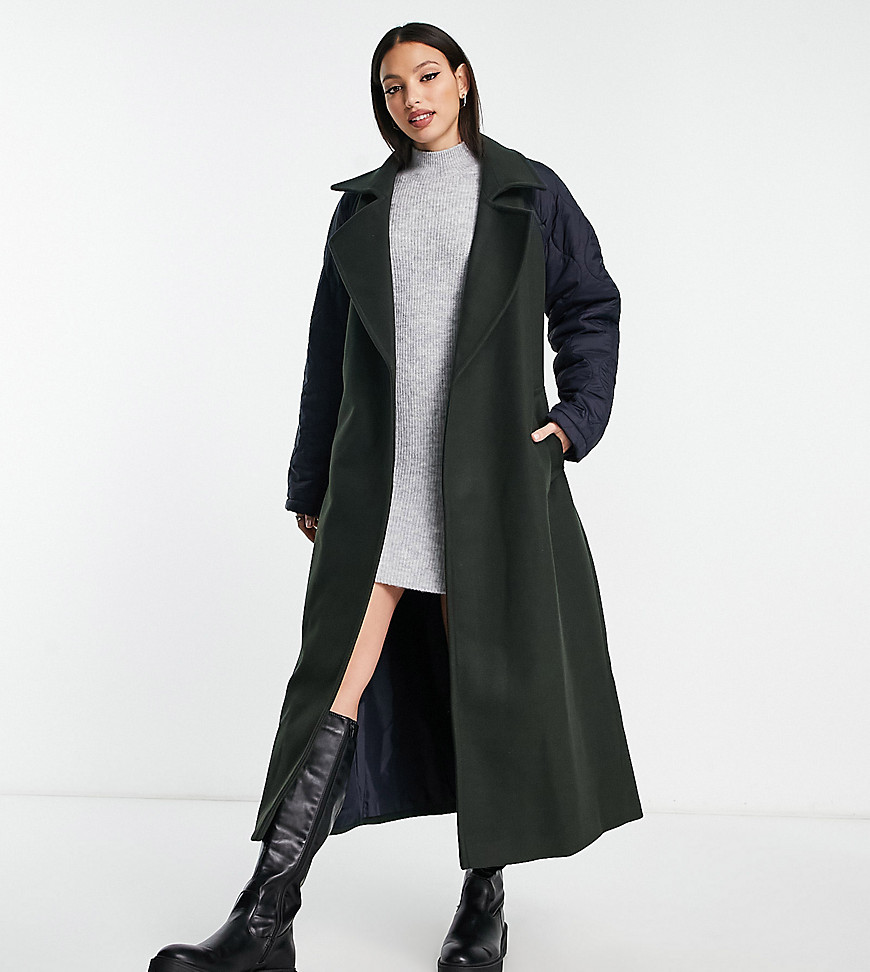 ASOS DESIGN Tall quilted hybrid coat in khaki-Green