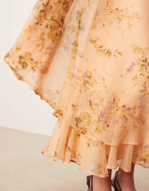 ASOS DESIGN Tall racer neck ruched bodice dropped waist maxi dress in floral print, 4 of 4