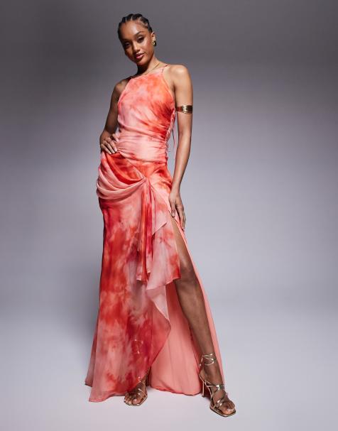 ASOS DESIGN Tall racer strappy maxi dress with draped skirt in blurred print - view 1