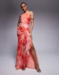 [ASOS Tall] ASOS DESIGN Tall racer strappy maxi dress with draped skirt in blurred print-Multi 18 Blurred print