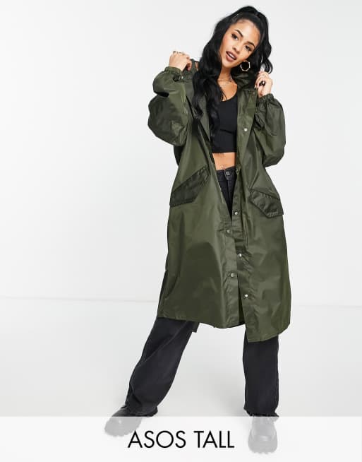 ASOS DESIGN Tall rain parka in khaki ASOS