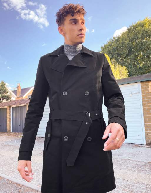 Black rain trench store coat