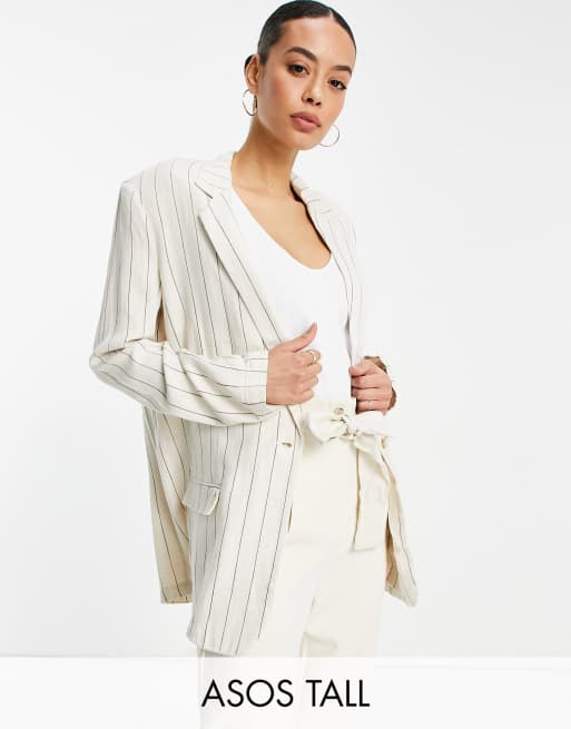 ASOS DESIGN Tall – Randig enkelknäppt kavaj i 3 delar och linne, del av kostym