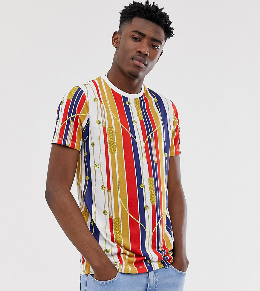 ASOS DESIGN Tall – Randig t-shirt med marint tryck-Flerfärgad