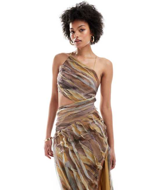 ASOS DESIGN Tall raw edge asymmetric cut out maxi dress in marble print