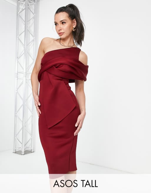 ASOS DESIGN Tall – Rdzawa ołówkowa sukienka midi na jedno ramię