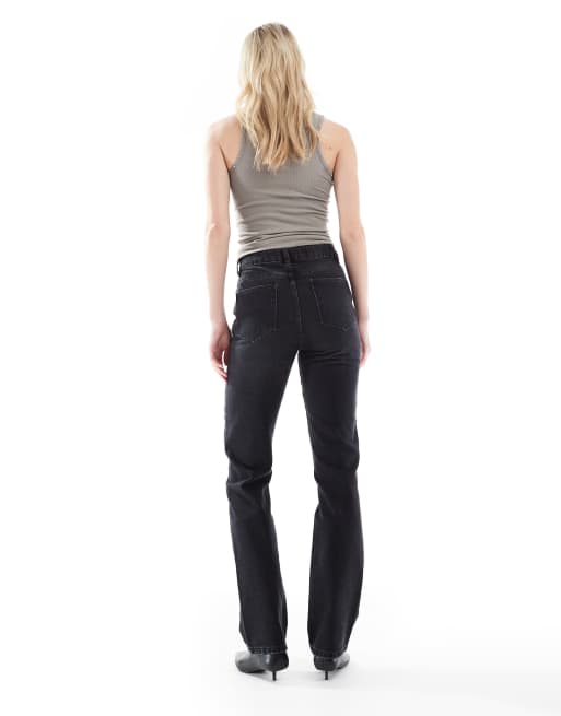 ASOS DESIGN Tall - Rechte jeans met halfhoge taille in zwart met wassing, 2 van 5