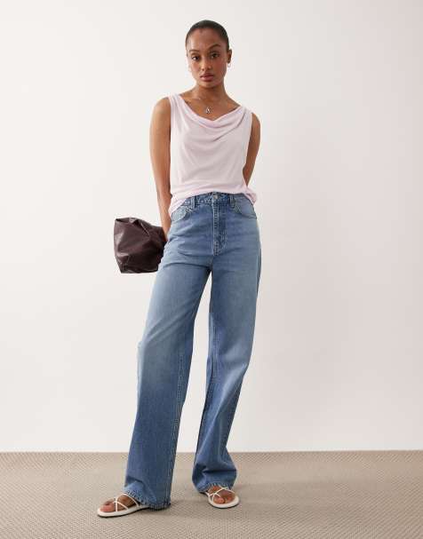 ASOS DESIGN Tall rechte jeans met wijde pijpen in middenblauwe wassing - view 1