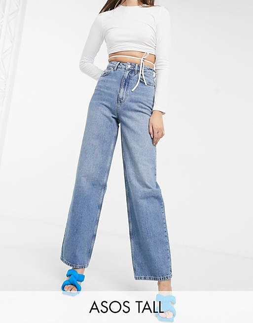 Women Tall recycled cotton blend high rise 'relaxed' dad jeans brightwash 