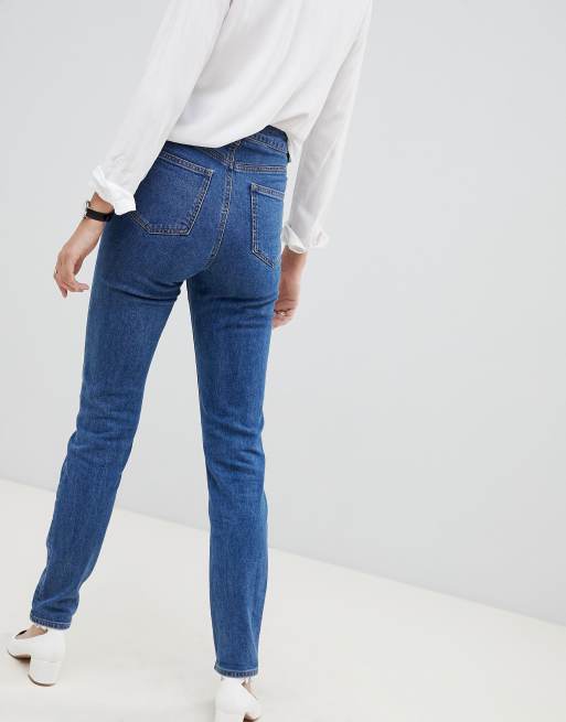 ASOS DESIGN Tall Recycled Farleigh high waisted slim mom jeans in flat blue, 2 of 4