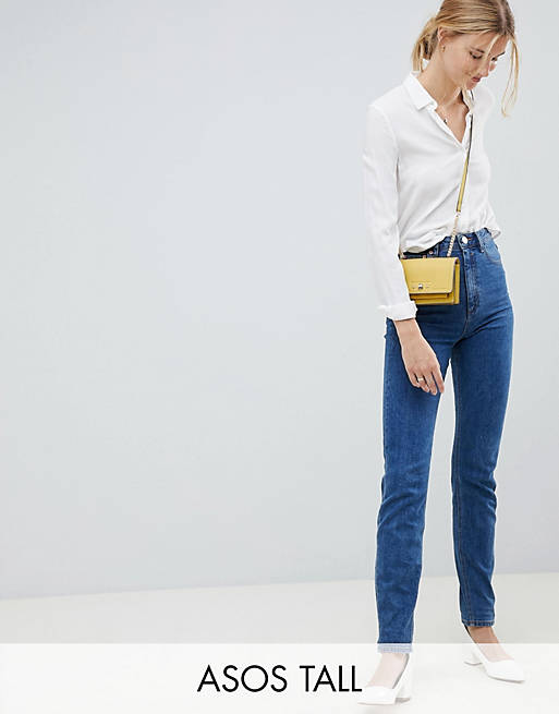 ASOS DESIGN Tall - Recycled Farleigh - Smalle mom jeans met hoge taille in blauw