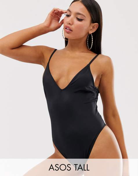 ASOS DESIGN Tall recycled key hole channel back swimsuit in black