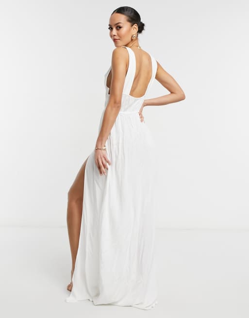 white knot back beach dress Aura Low Back Maxi Dress - White main image 1