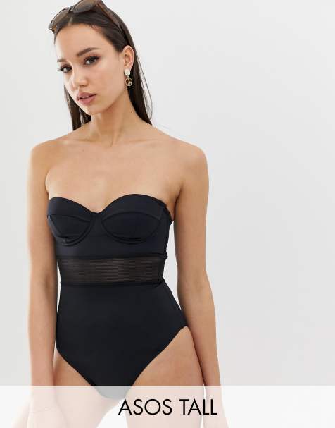ASOS DESIGN Tall recycled mesh insert underwired cupped swimsuit in black