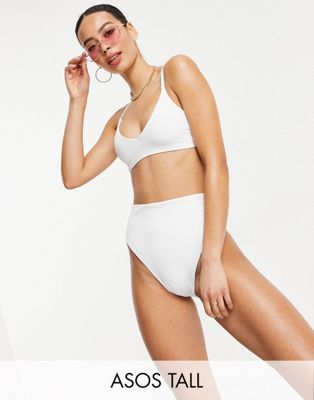 ASOS DESIGN tall recycled mix and match high leg high waist bikini bottom in white