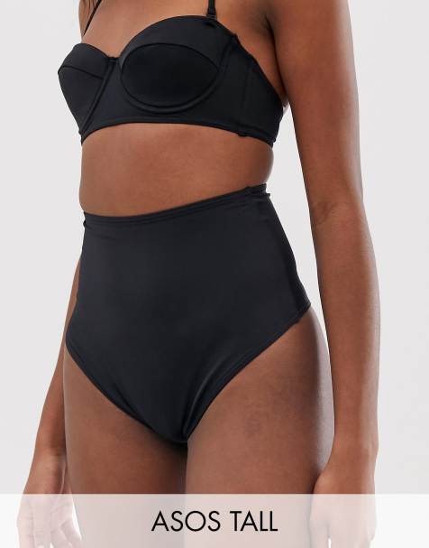 ASOS DESIGN Tall recycled mix and match high waist bikini bottom in black