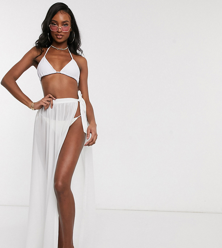 ASOS DESIGN tall recycled tie side maxi chiffon beach sarong in white