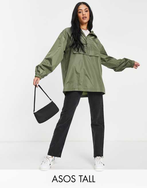 ASOS DESIGN Tall - Regenjack zonder sluiting in kaki