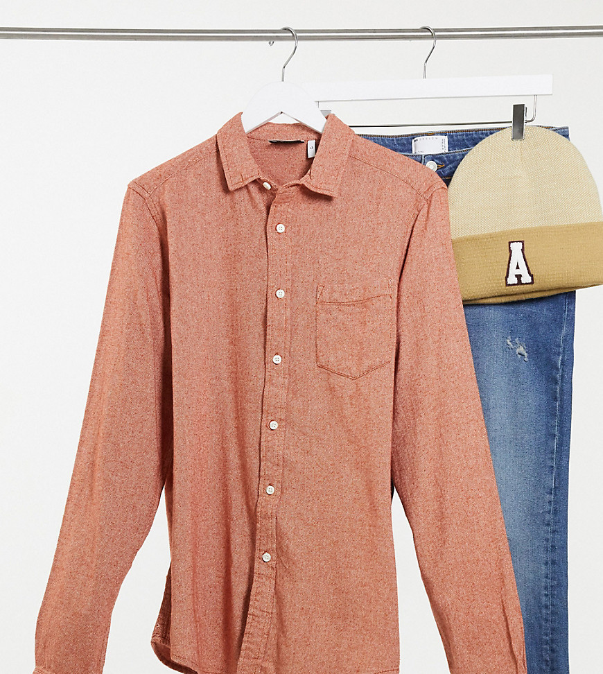 ASOS DESIGN Tall regular fit flannel shirt in rust-Orange