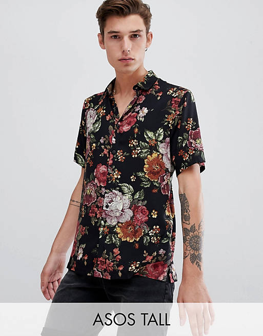 ASOS DESIGN Tall regular fit floral tapestry style shirt in black