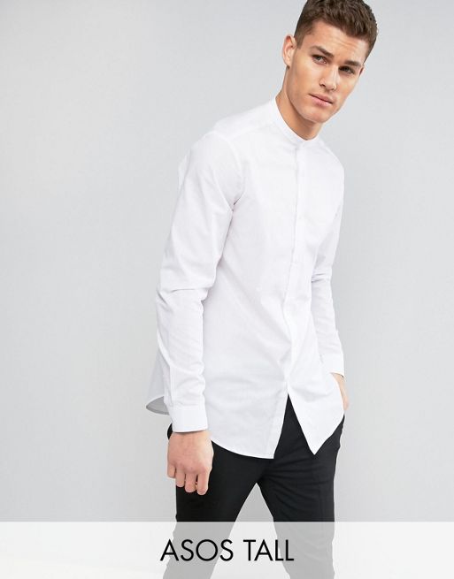 ASOS DESIGN longline shirt in white with grandad collar