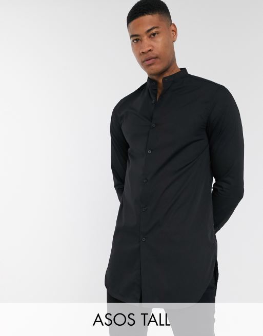 ASOS DESIGN longline shirt in white with grandad collar