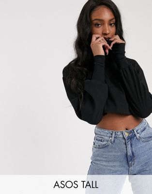 ASOS DESIGN Tall relaxed crop top with slouchy roll neck in soft rib in ...