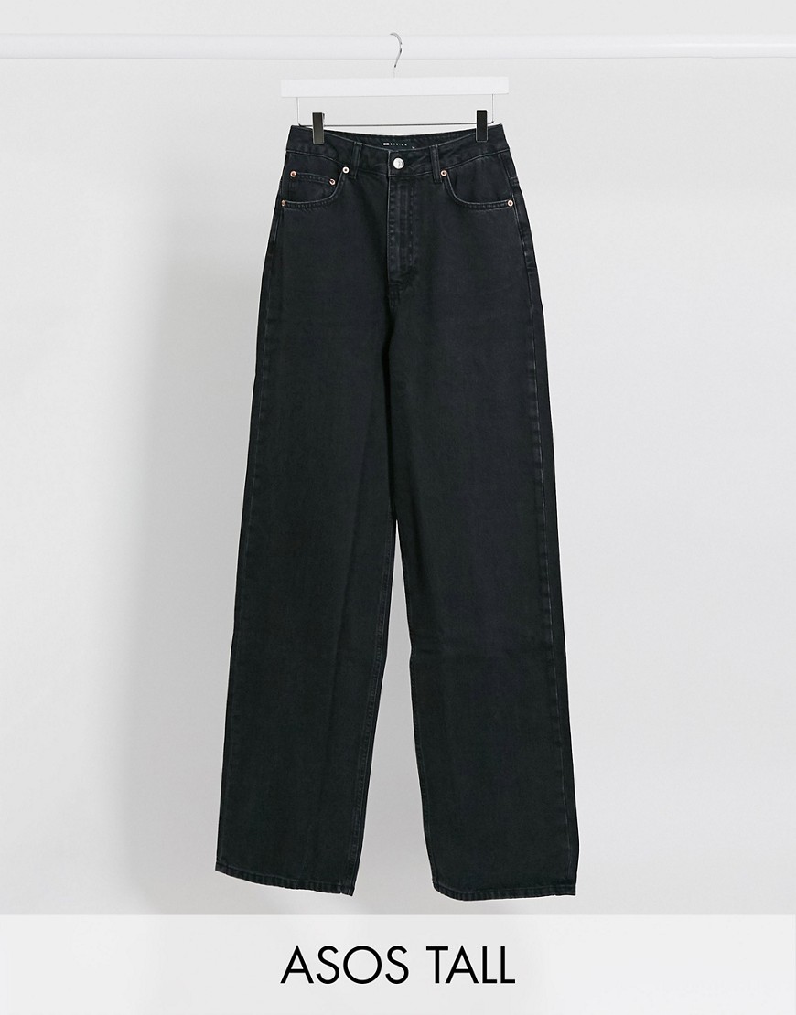ASOS DESIGN Tall - 'Relaxed' - Dad jeans met hoge taille in zwart met wassing