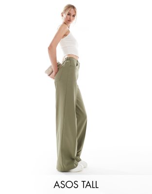 ASOS DESIGN Tall relaxed dad pants with 5 pocket detail in khaki-Green