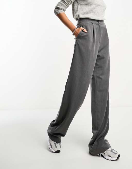 ASOS DESIGN dad pants with asymmetric waist in gray