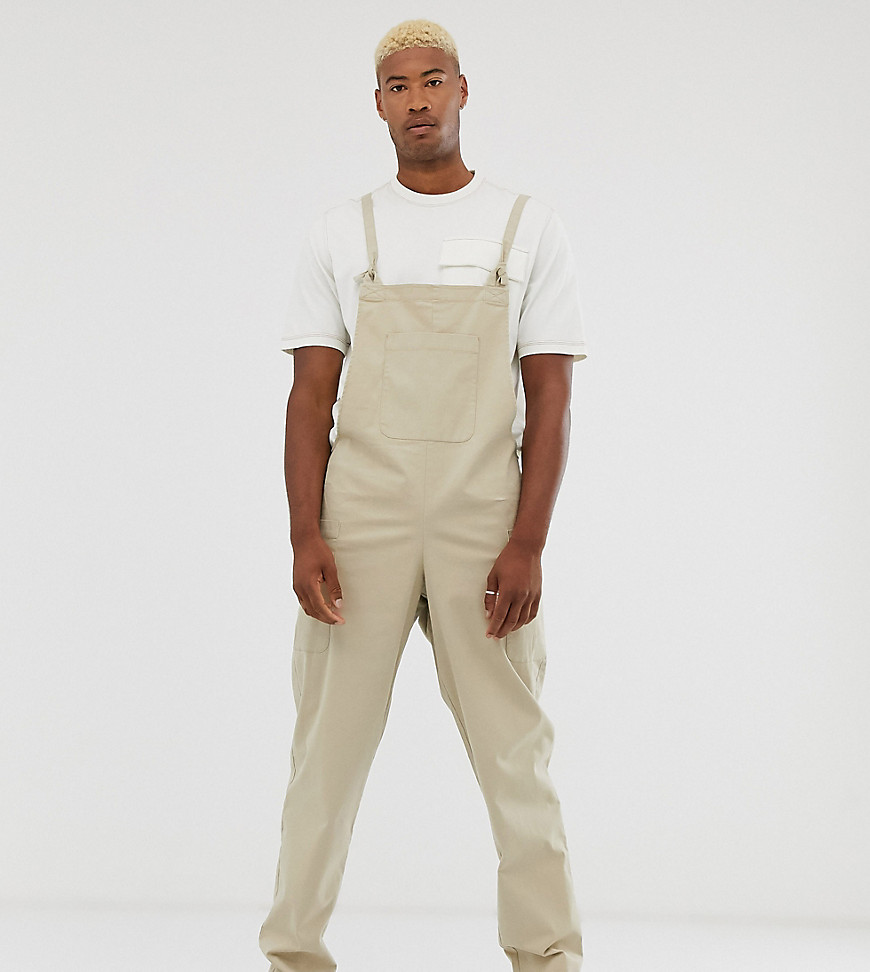 ASOS DESIGN Tall relaxed dungaree with utility styling in beige