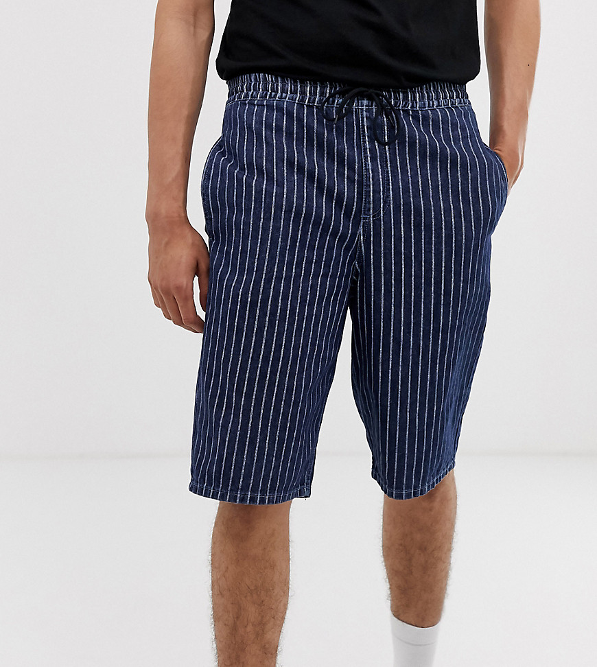 ASOS DESIGN Tall relaxed fit denim shorts in indigo pinstripe-Blue