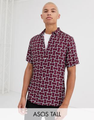 ASOS DESIGN Tall relaxed fit shirt in geo print-Navy