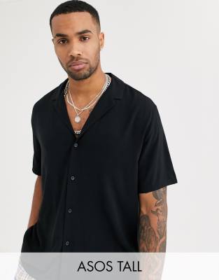 ASOS DESIGN Tall relaxed fit viscose shirt with low revere collar in black